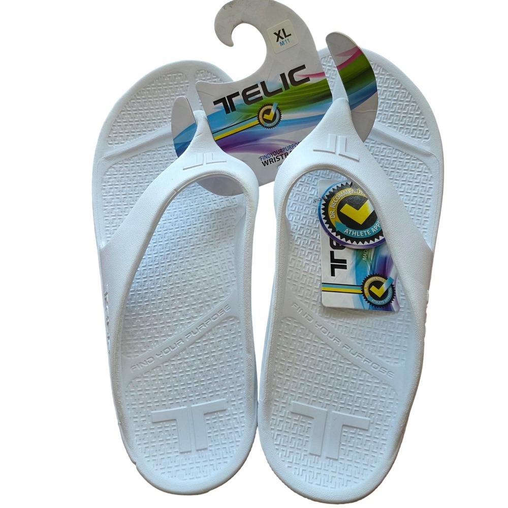 TELIC Recovery Arch Support Sandals Flip Flops -‎ White- Mens XL 11 NEW